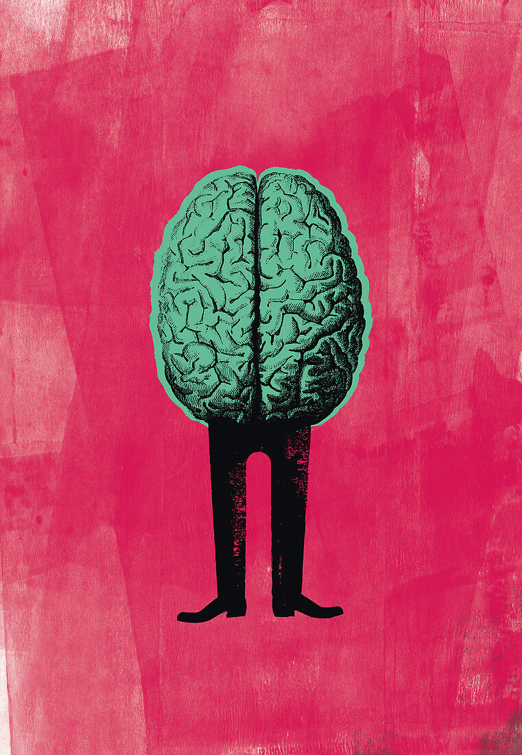Human brain with man's legs, illustration