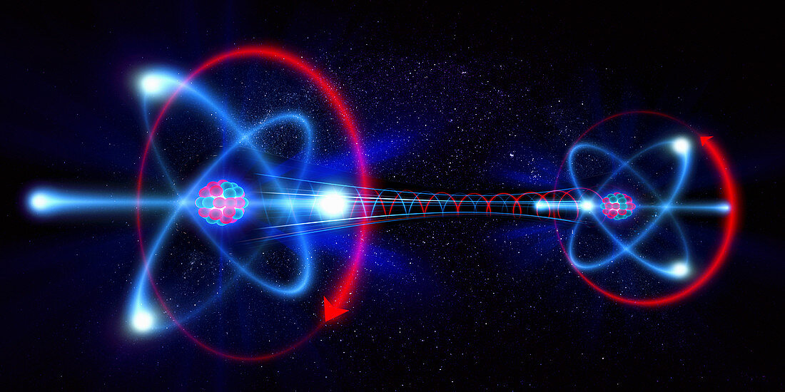 Rotating atom particles, illustration