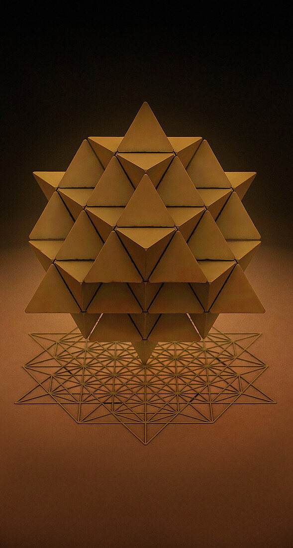 64 sided tetrahedron and grid, illustration