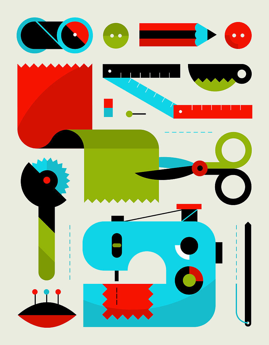 Sewing kit equipment, illustration