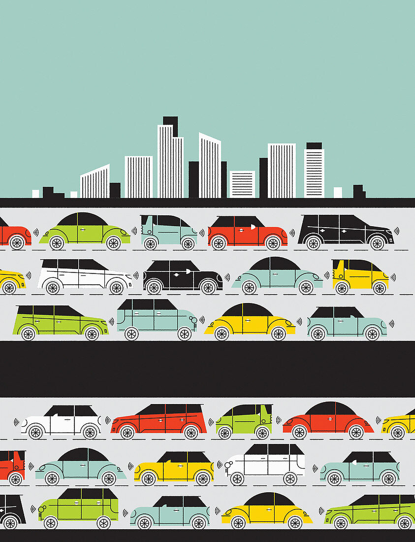 Traffic jam on city highway, illustration