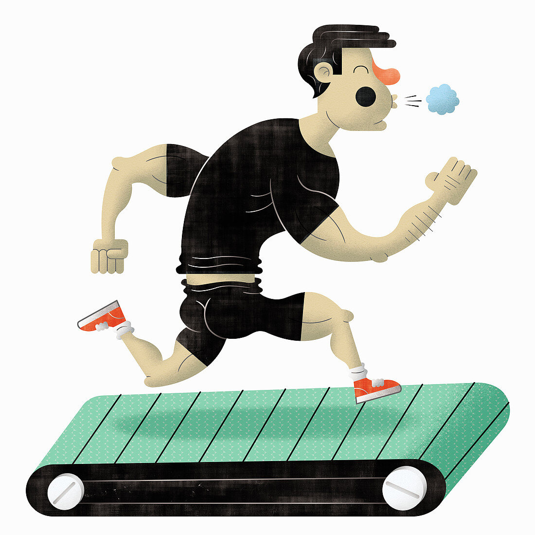 Man exercising on running machine, illustration