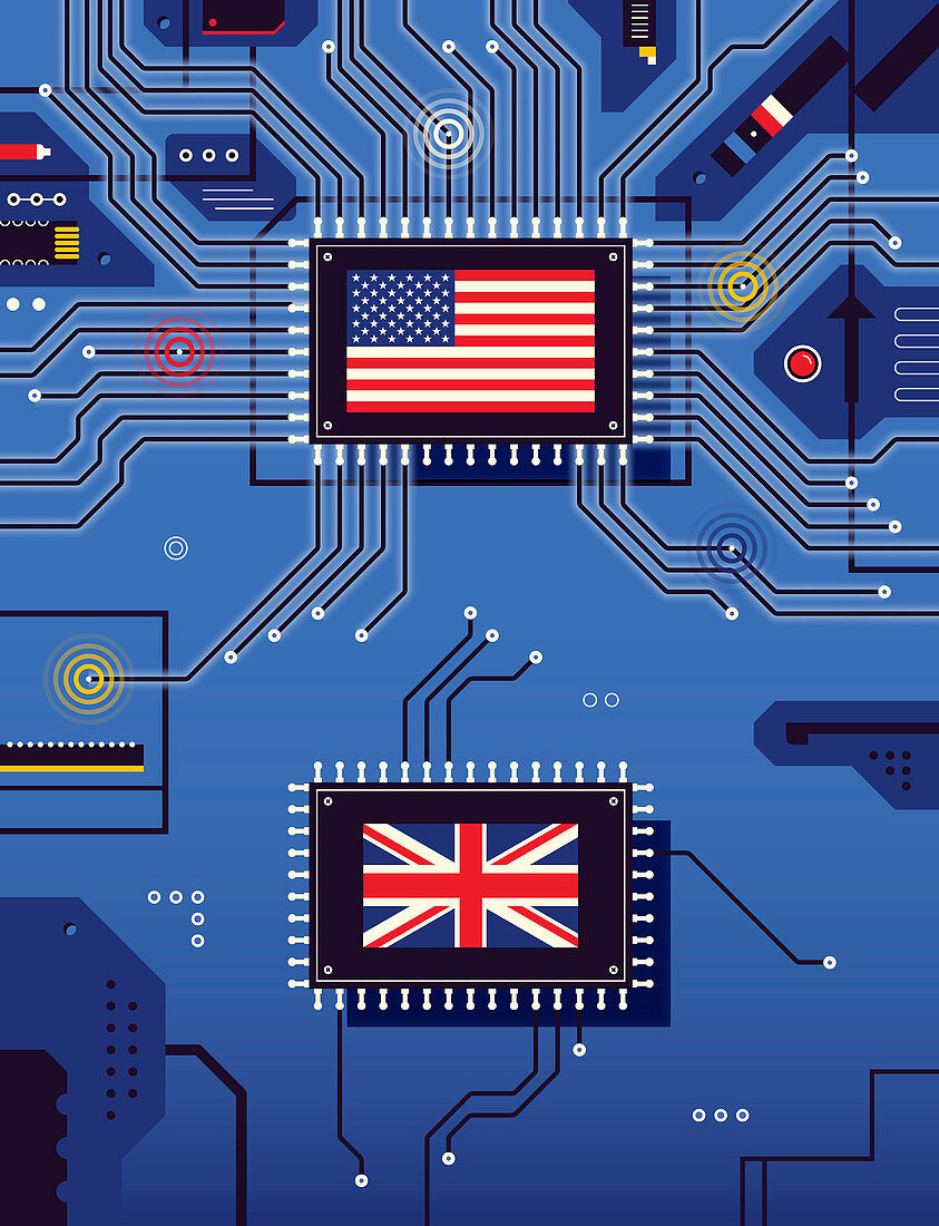 American and British flags disconnected, illustration