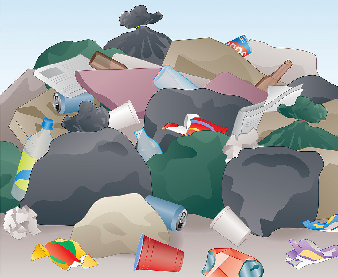 Messy pile of abandoned rubbish, illustration