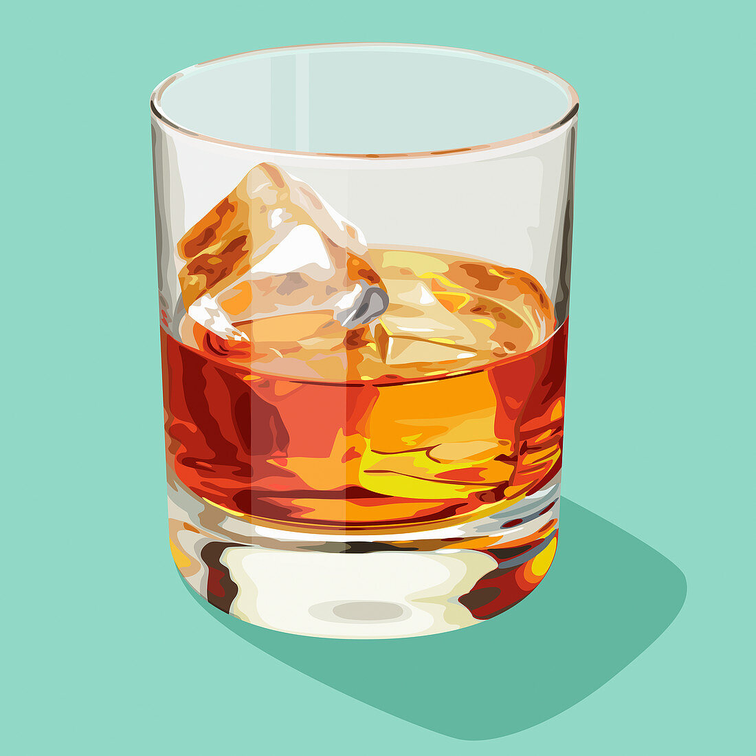 Glass of whisky on the rocks, illustration