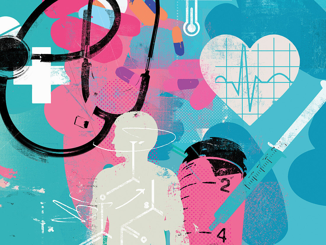 Healthcare and medicine collage, illustration