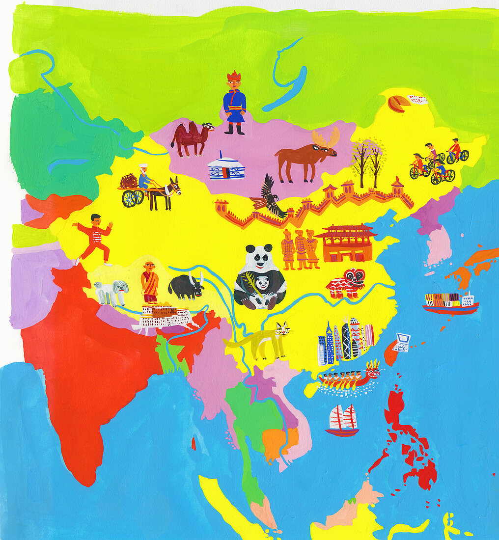 Map of Asia, illustration