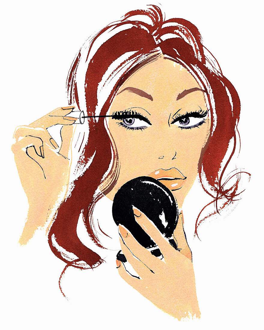 Beautiful woman applying mascara, illustration