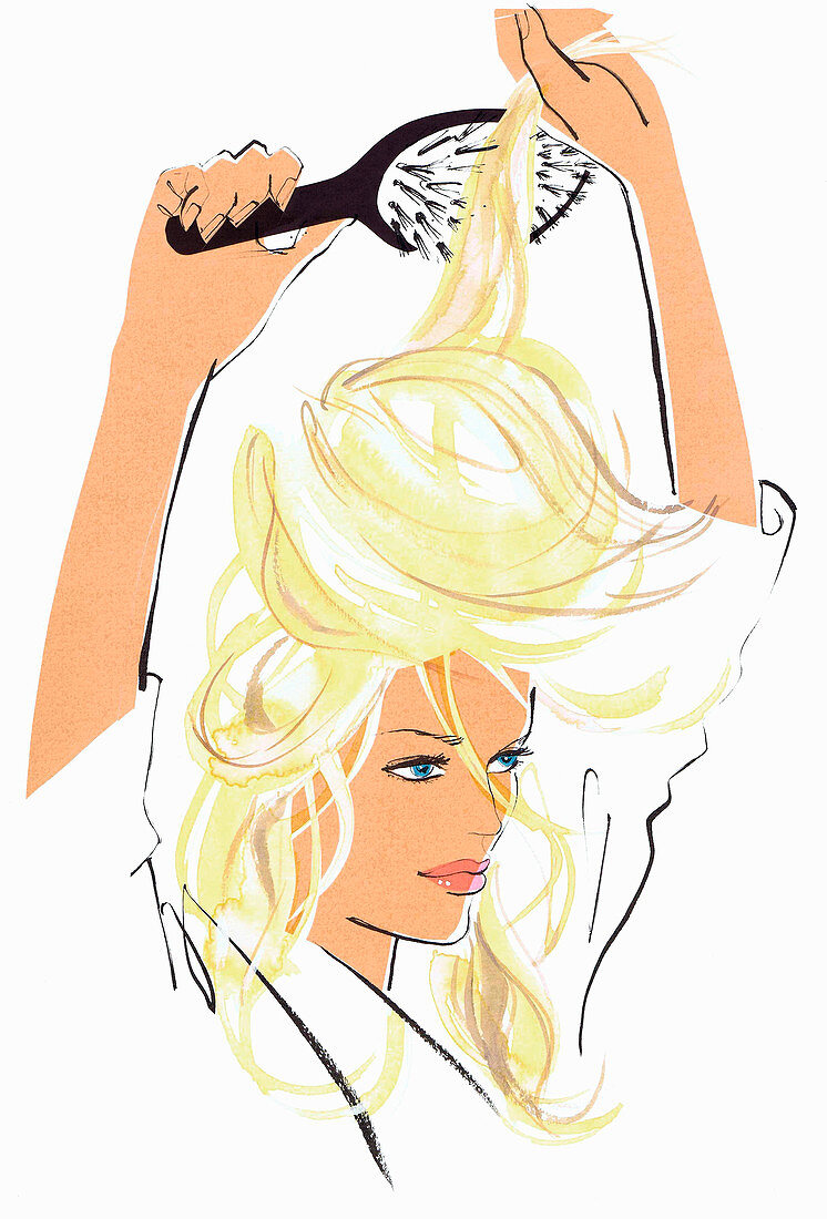 Beautiful woman brushing hair, illustration