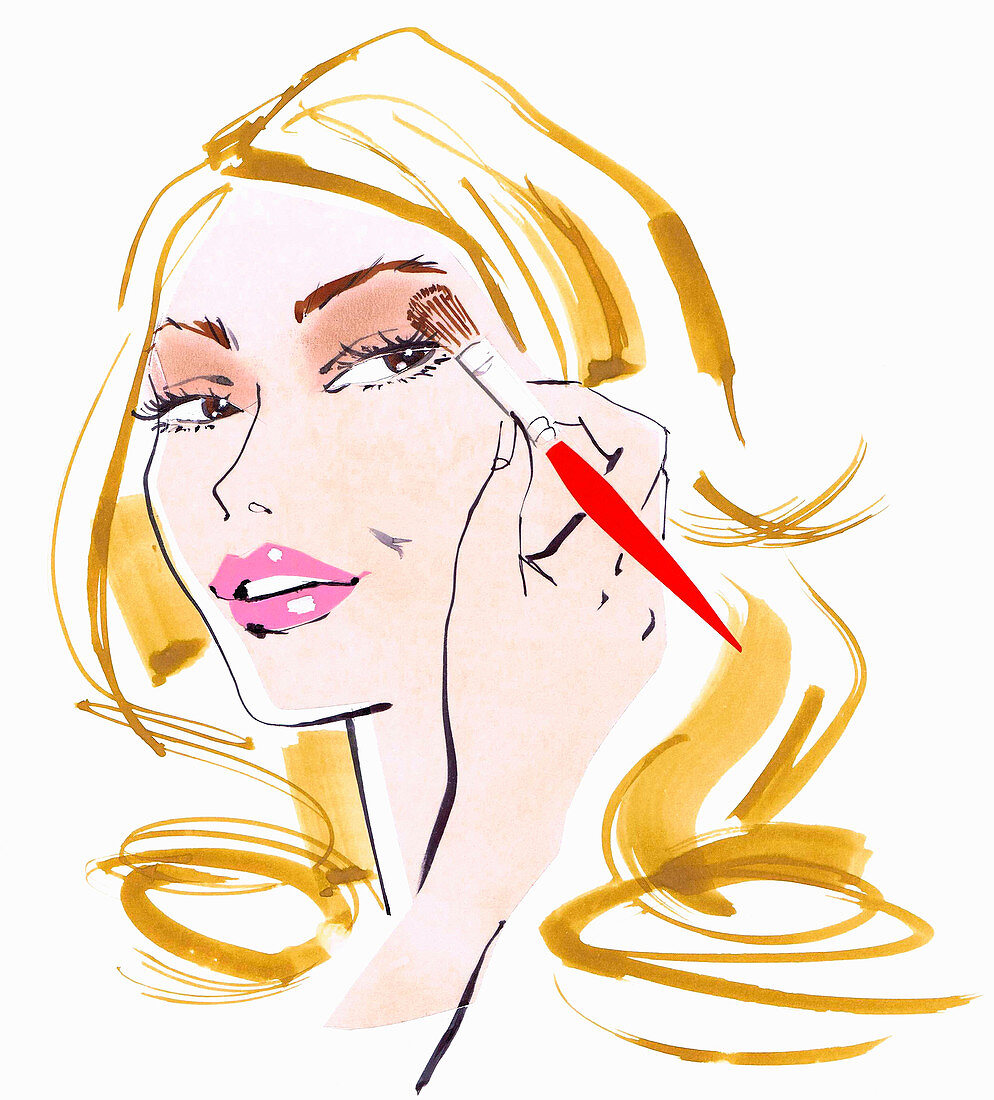 Close up beautiful woman applying eyeshadow, illustration