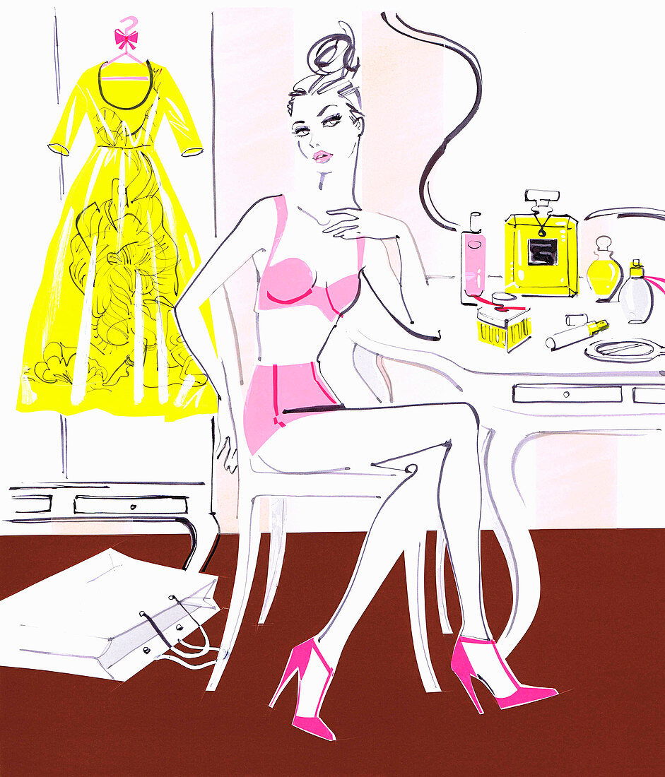 Woman preparing to get dressed, illustration