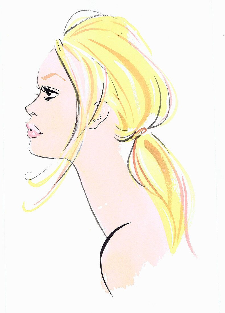 Close up profile of beautiful woman, illustration