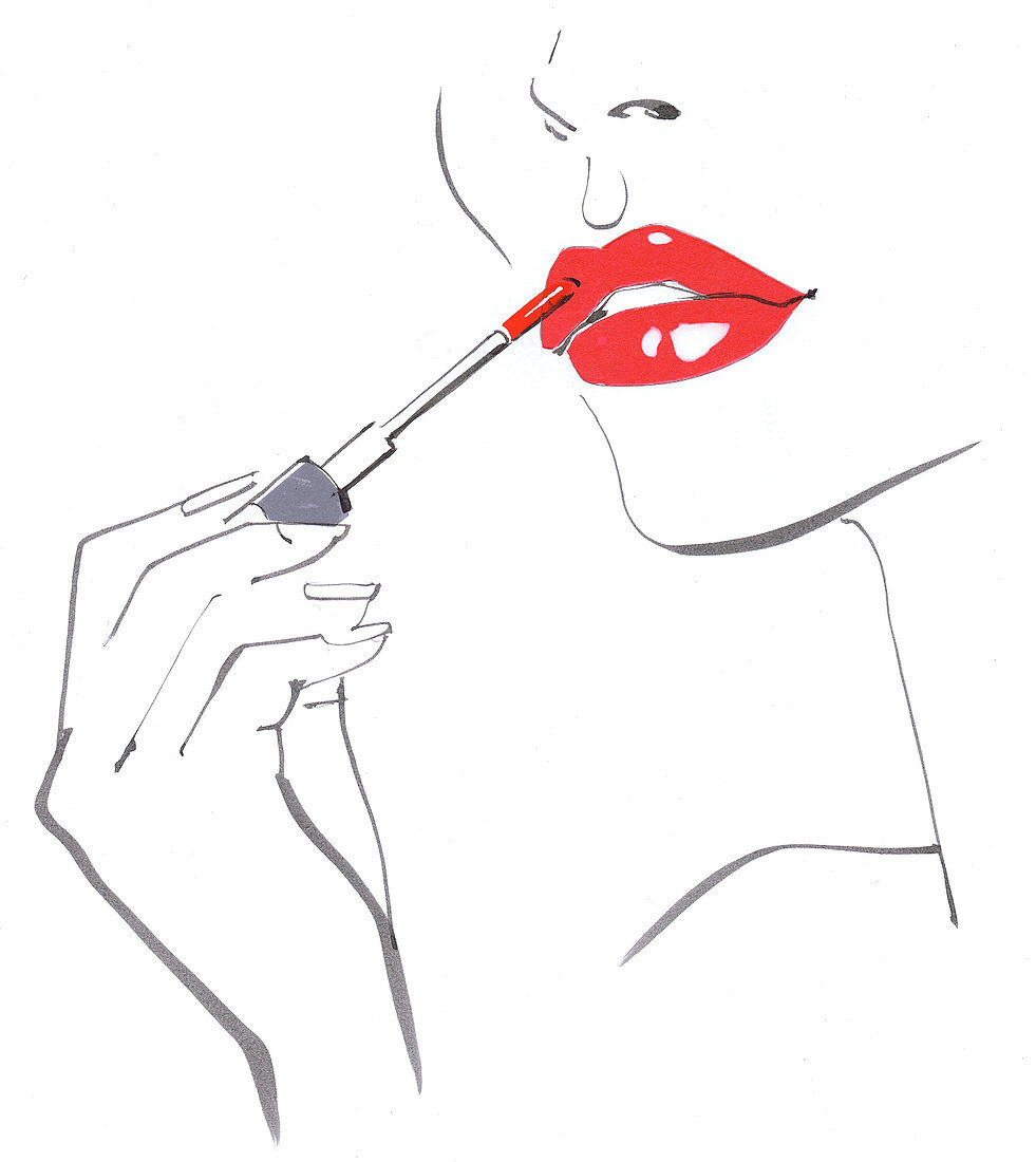Beautiful woman applying lipstick, illustration