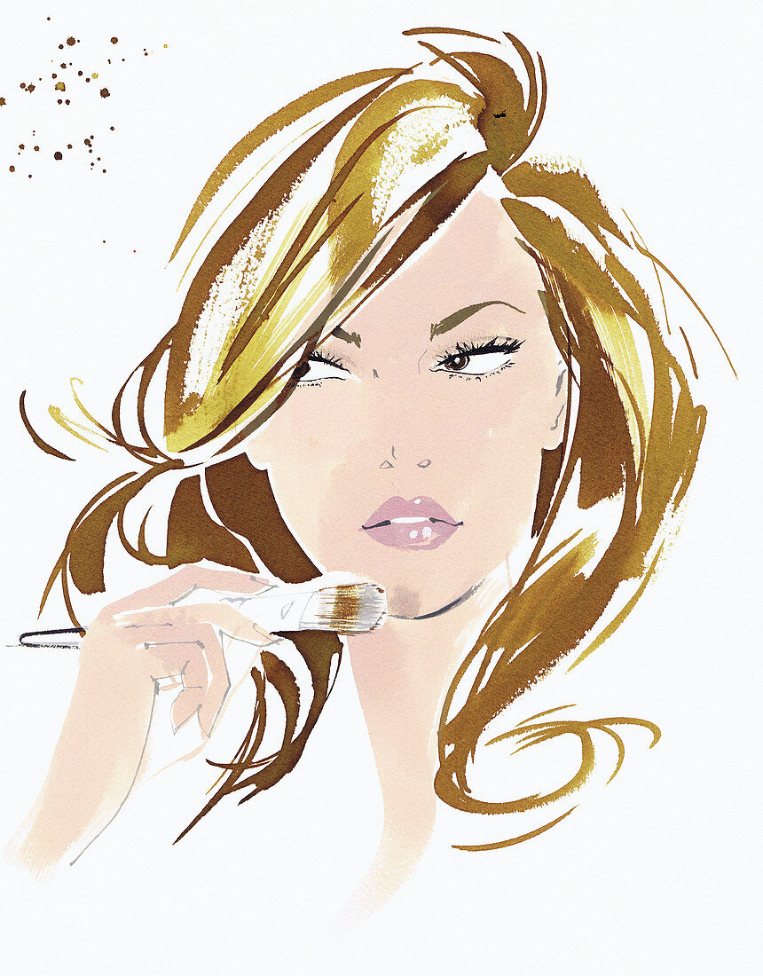 Beautiful woman applying makeup, illustration