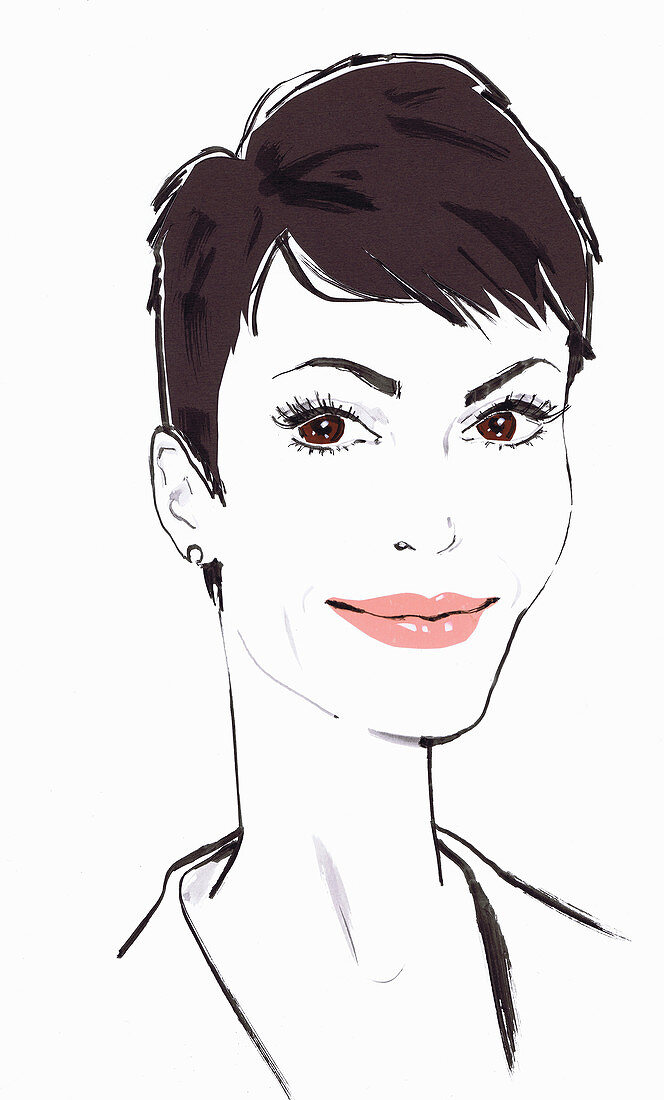 Smiling confident woman with short dark hair, illustration