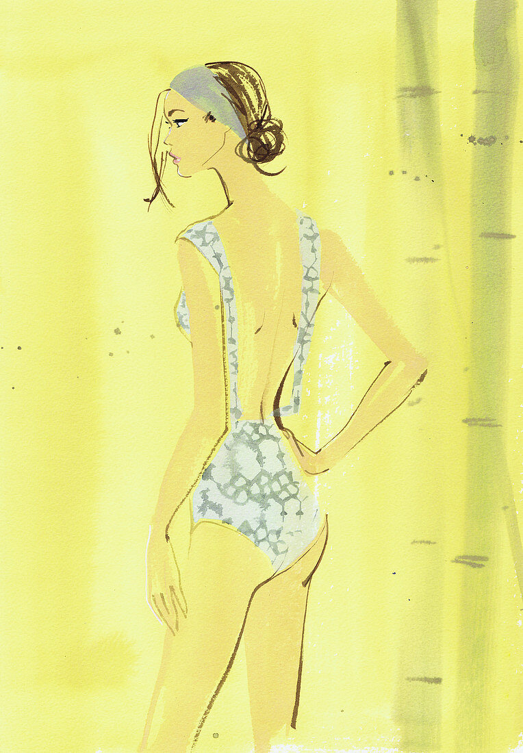 Beautiful young woman wearing swimming costume, illustration