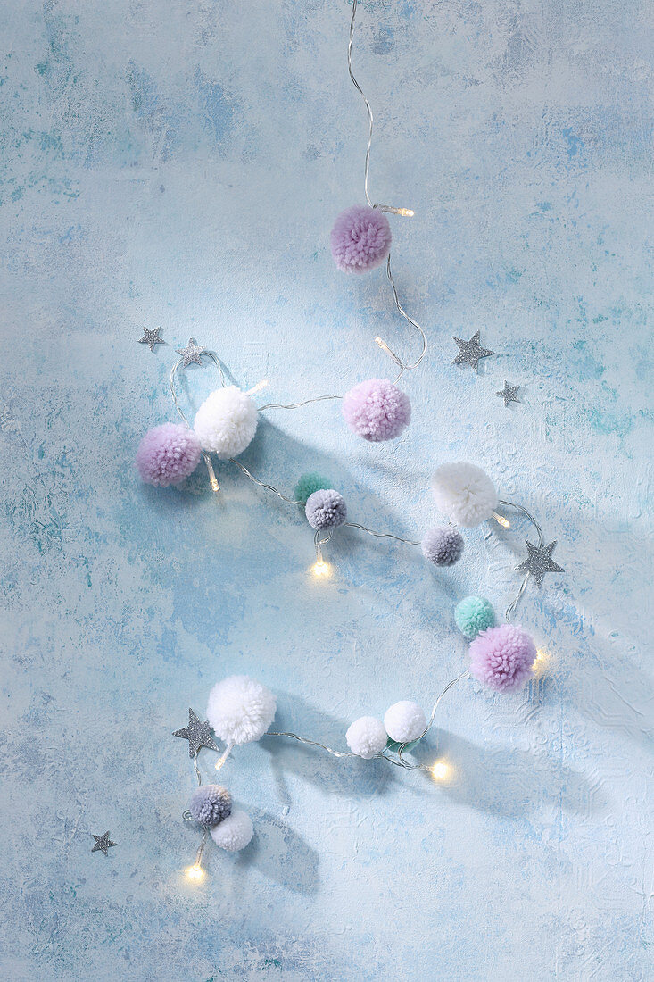 Handmade fairy lights with pompoms