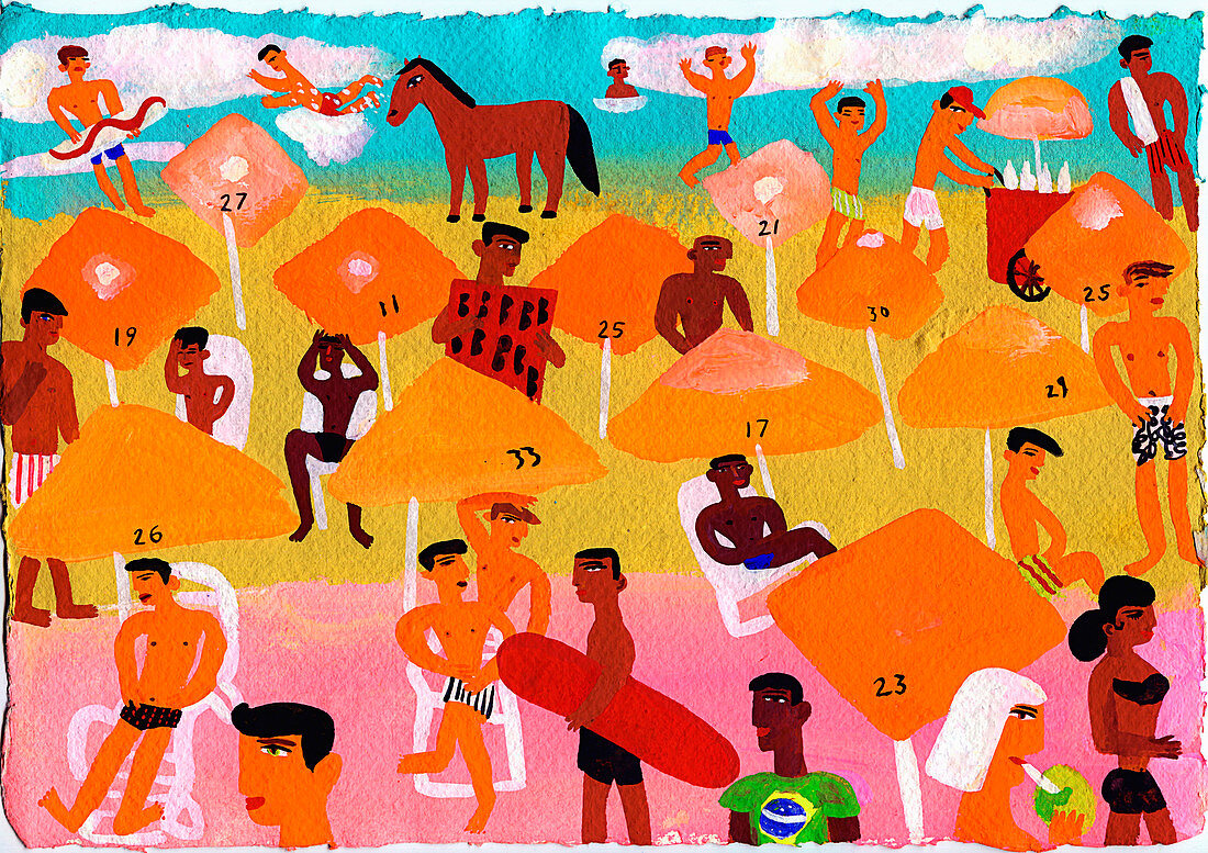 Young people on beach in Rio De Janeiro, illustration