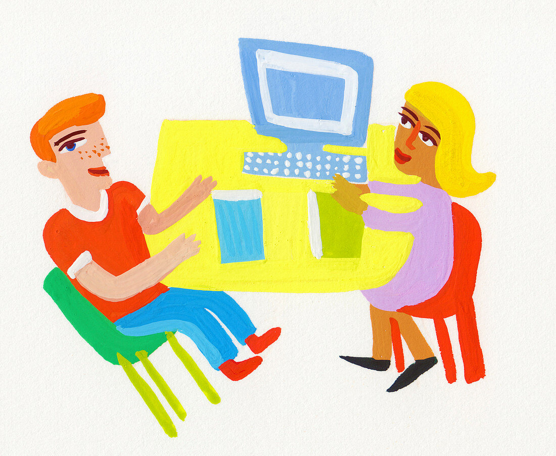 Office workers discussing business, illustration