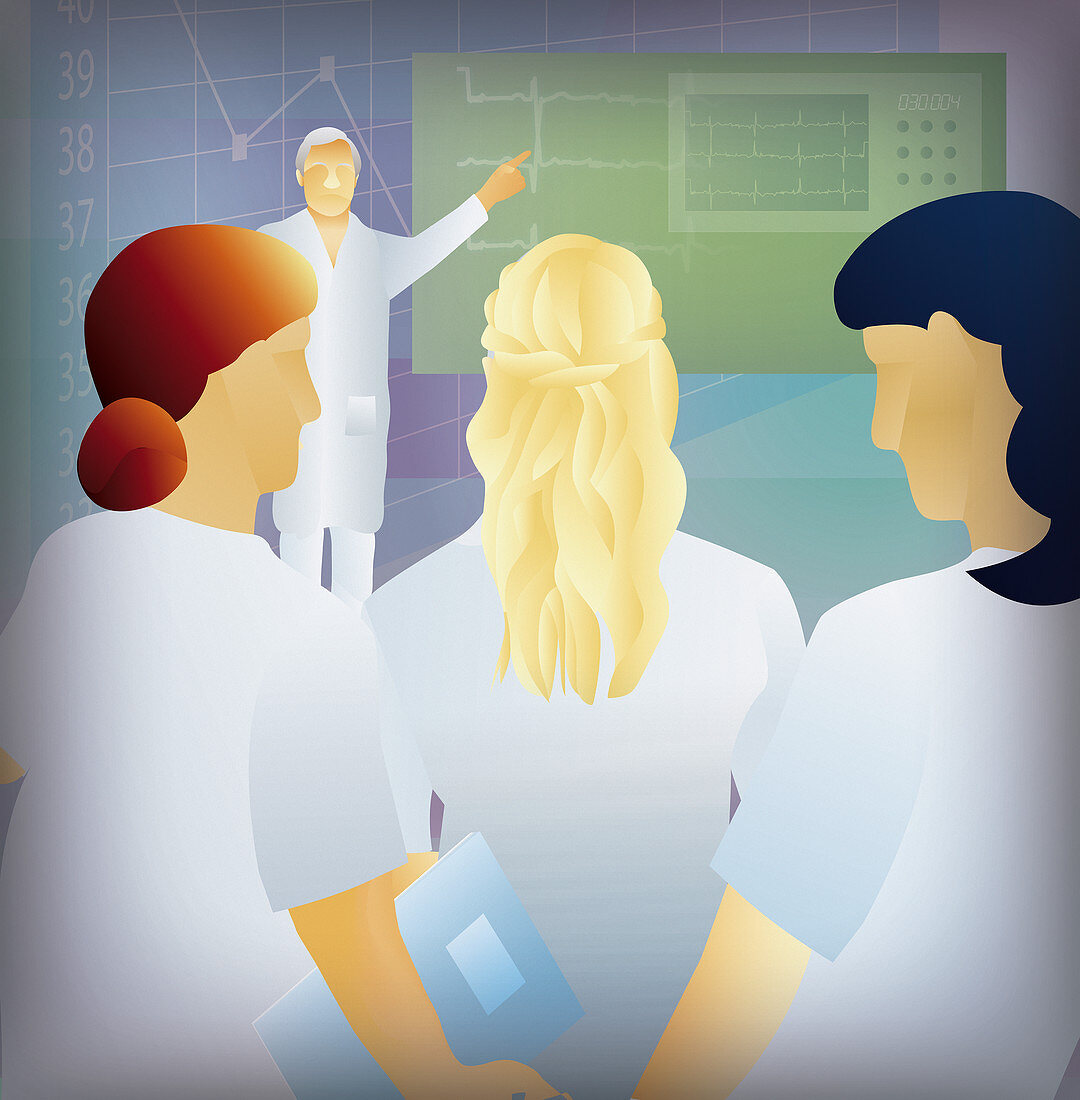 Patient as doctor explains test results, illustration