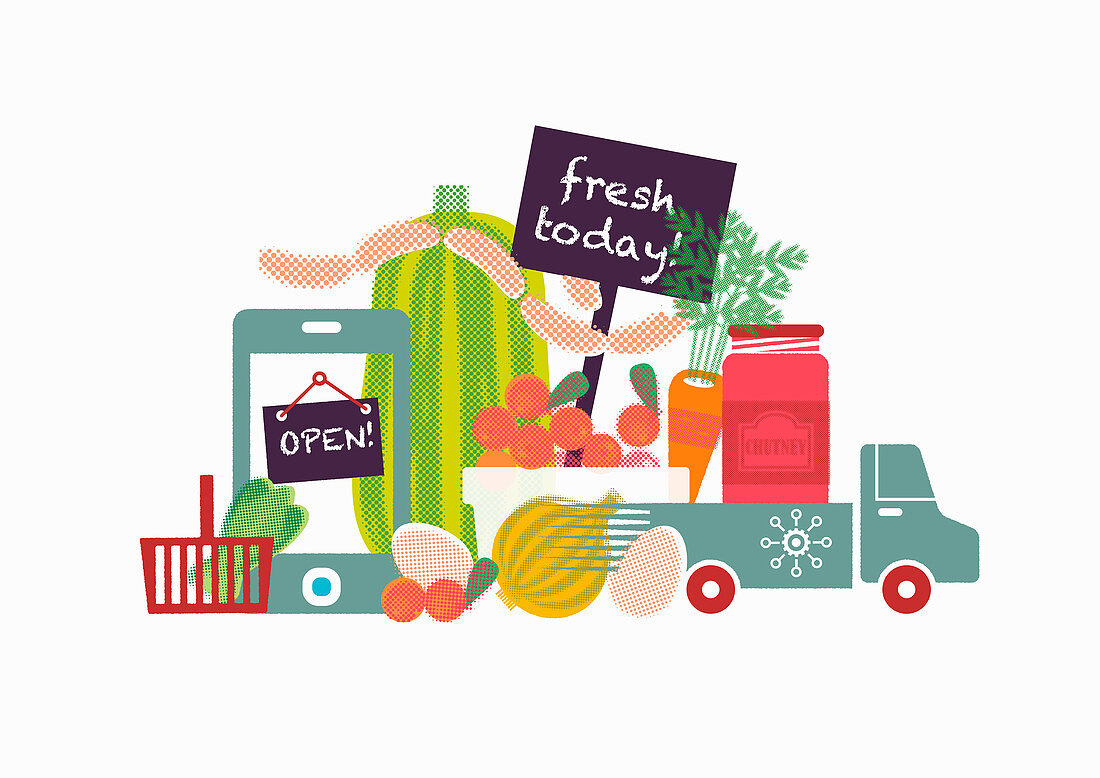 Home delivery of fresh food, illustration
