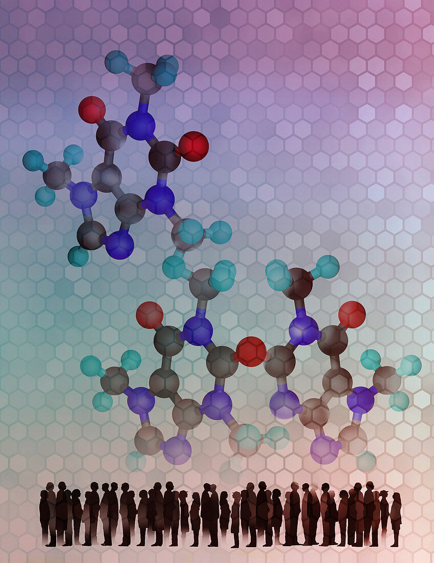 Molecules and connections with people, illustration