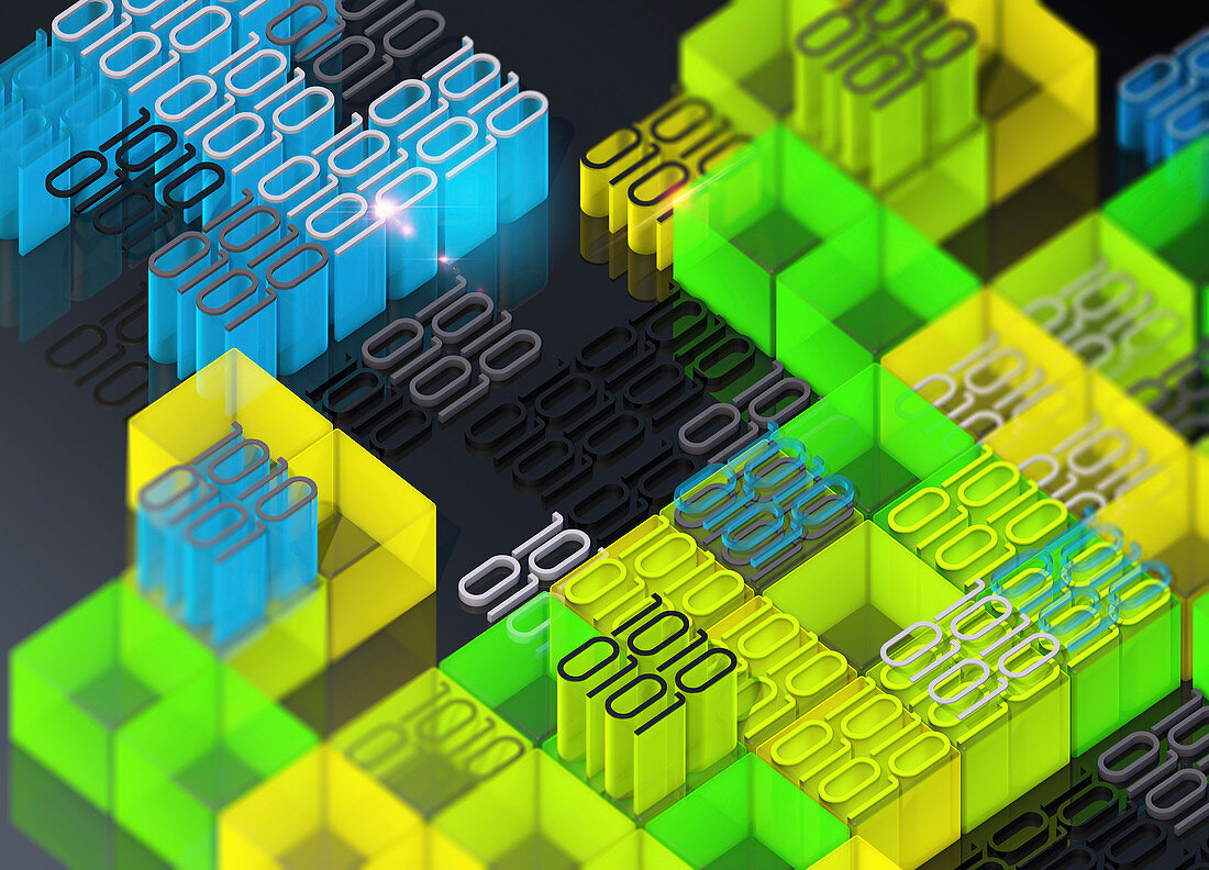 Blocks and binary code, illustration