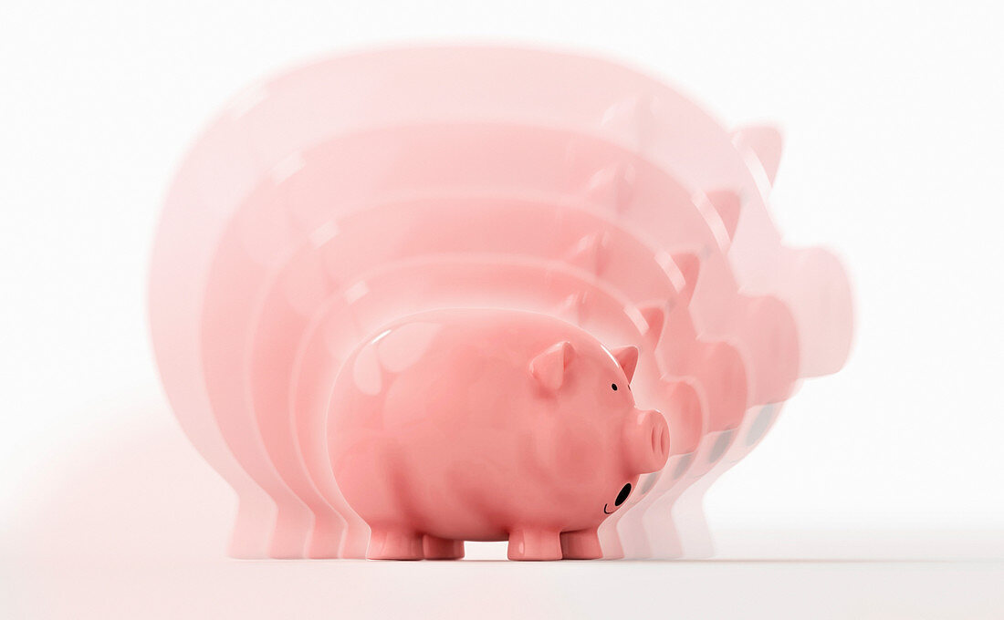 Shrinking piggy bank, illustration