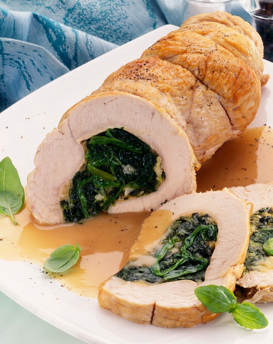 Turkey roll stuffed with spinach