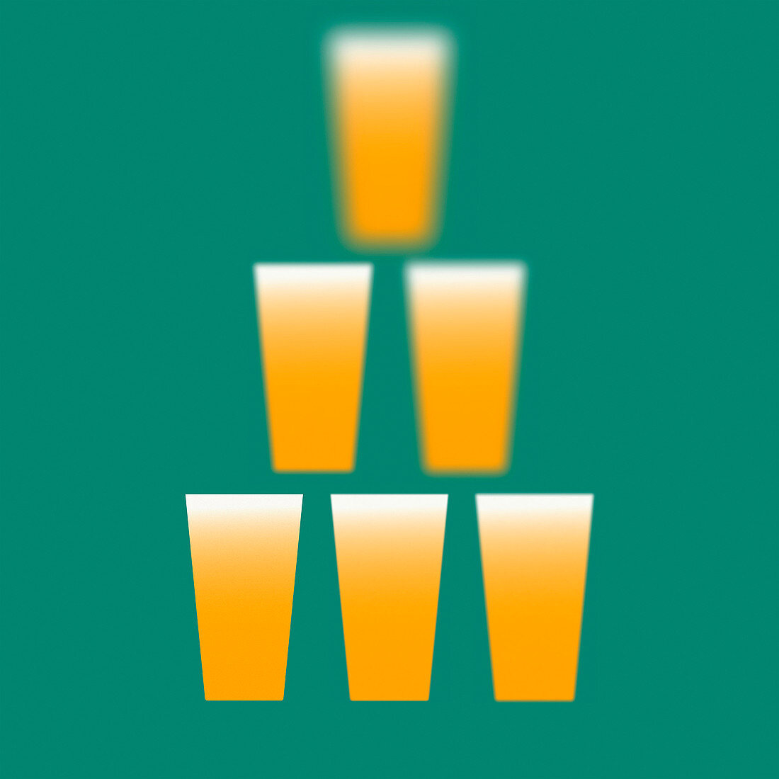 Beer glasses in pyramid getting blurrier, illustration