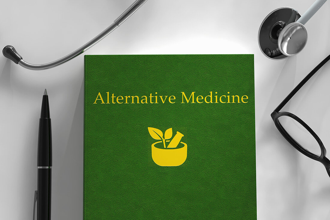 Medical book about alternative medicine, illustration