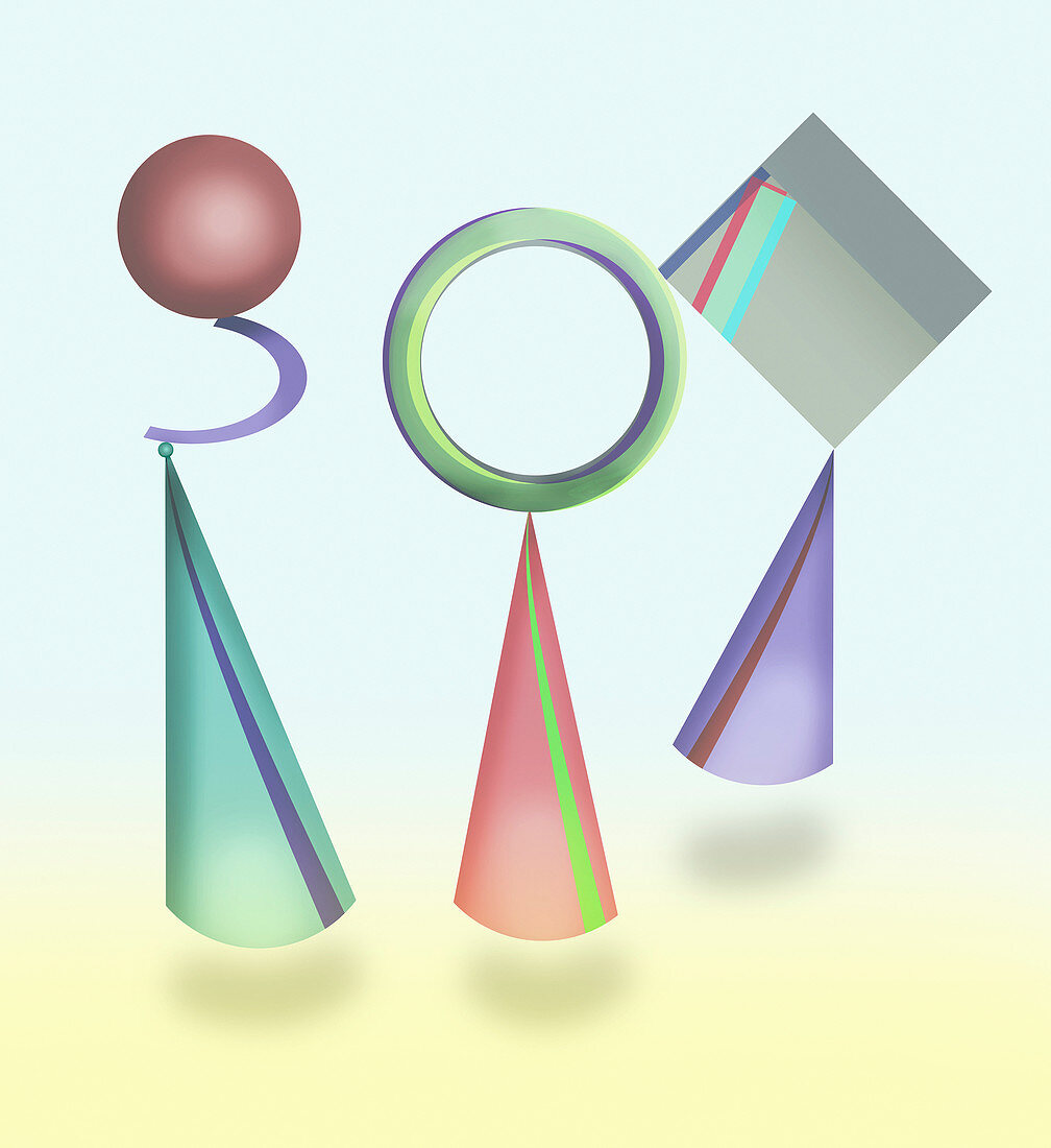 Abstract balancing geometric shapes, illustration