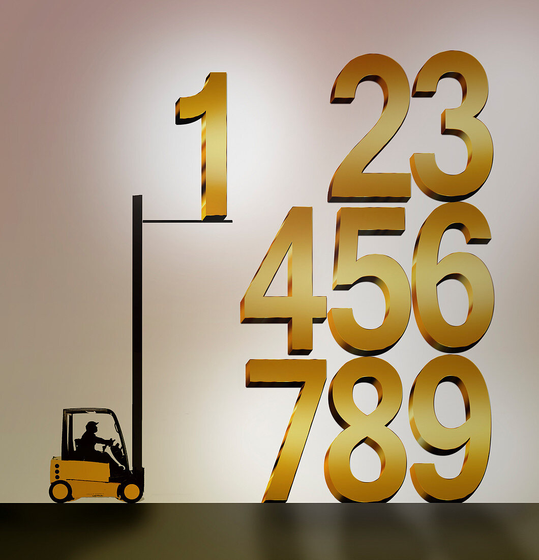 Forklift truck stacking numbers in order, illustration