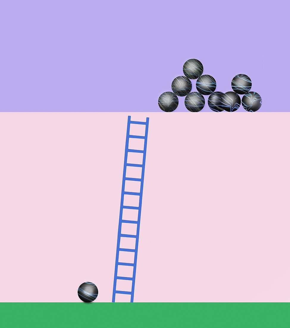 Single ball at bottom of ladder, illustration