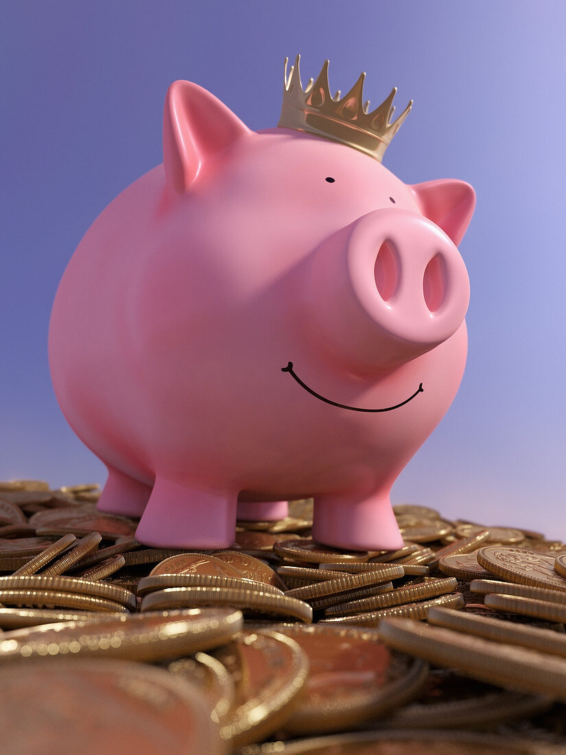 Happy piggy bank, illustration