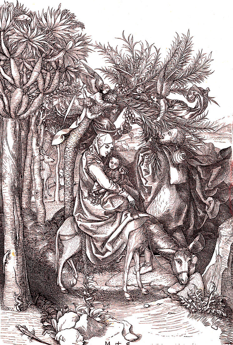 Jesus and the flight to Egypt, 15th century illustration