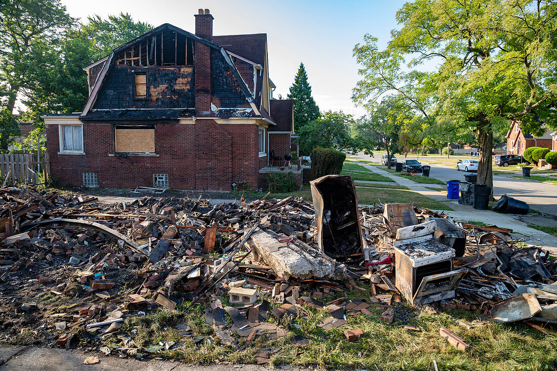 House destroyed by gas explosion, Detroit, USA