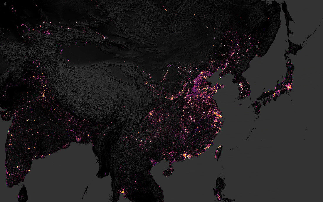 Carbon footprints of South-East Asian cities, satellite map