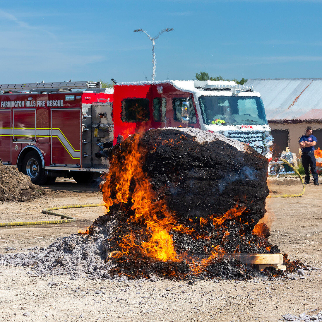 Firefighters burning world's largest ball of dryer lint, USA