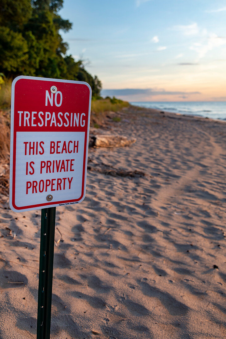 Private beach, Lake Michigan, USA