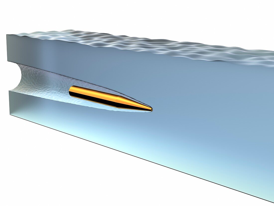Supercavitation effects on projectile in water, illustration