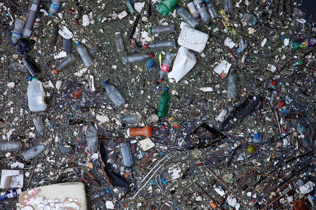 Plastic pollution in River Thames, London, UK