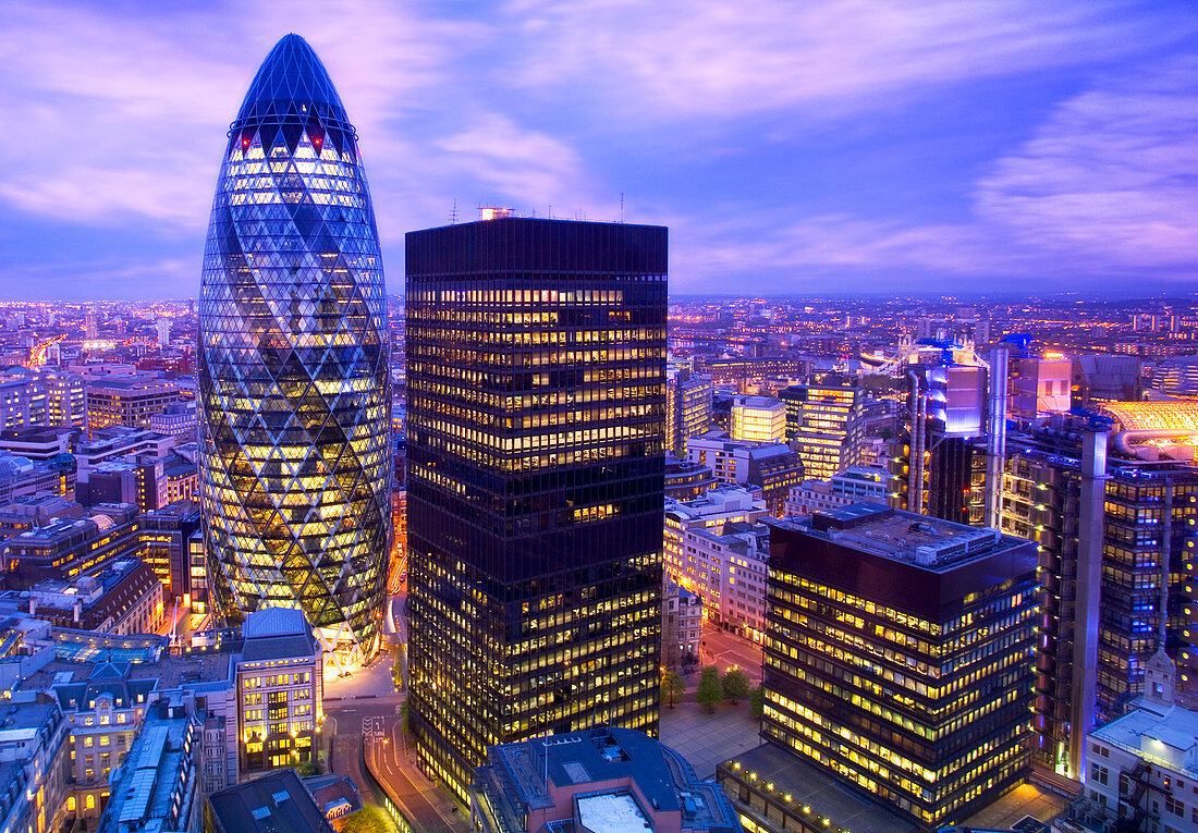 City of London, UK, at dusk