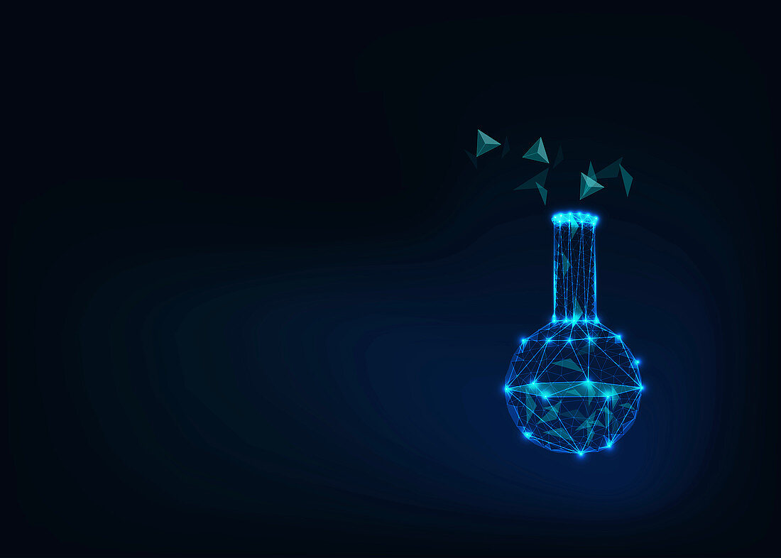 Chemical reaction in a beaker, conceptual illustration