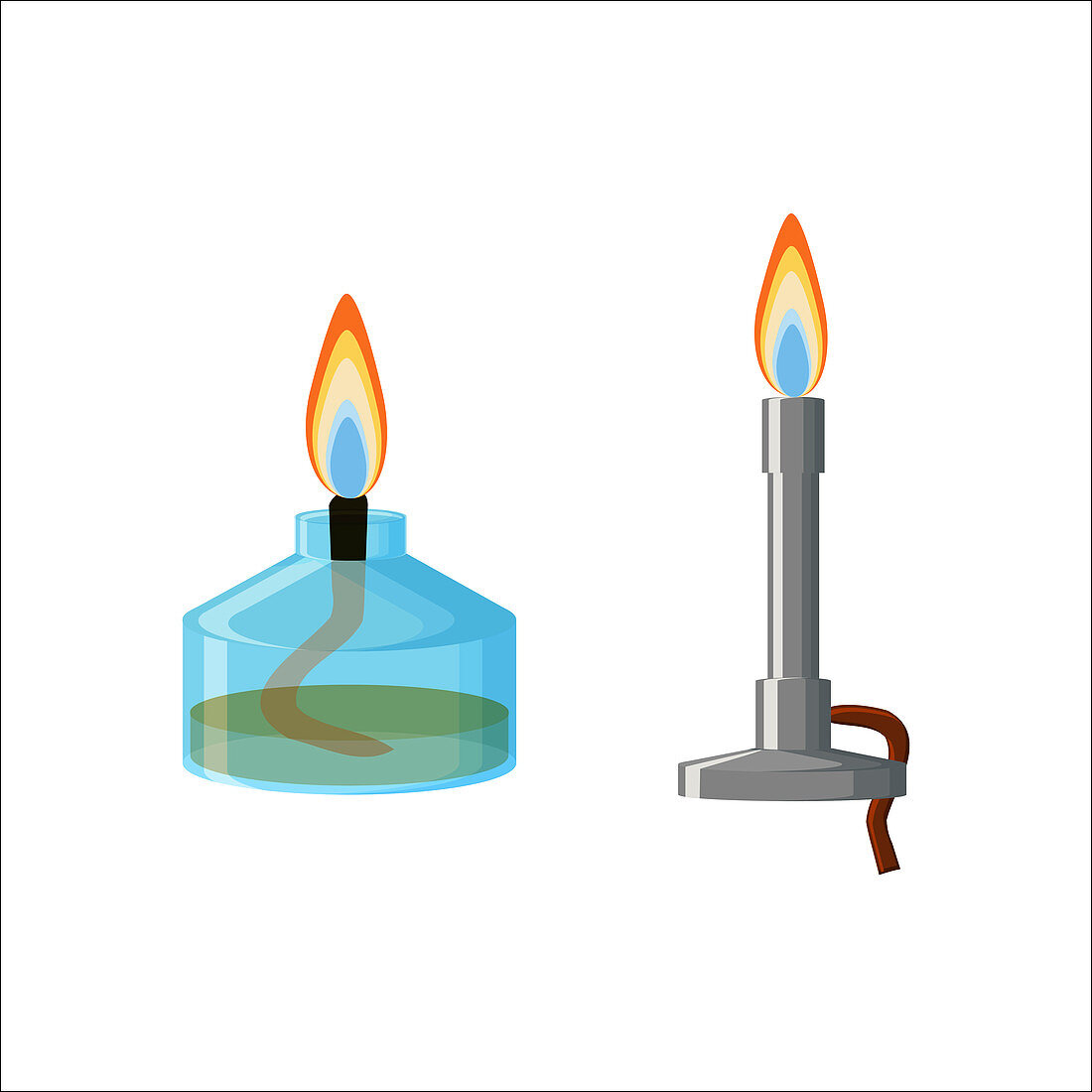 Alcohol spirit burner and Bunsen burner, illustration