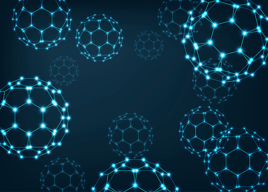 Buckyball fullerene molecules, illustration