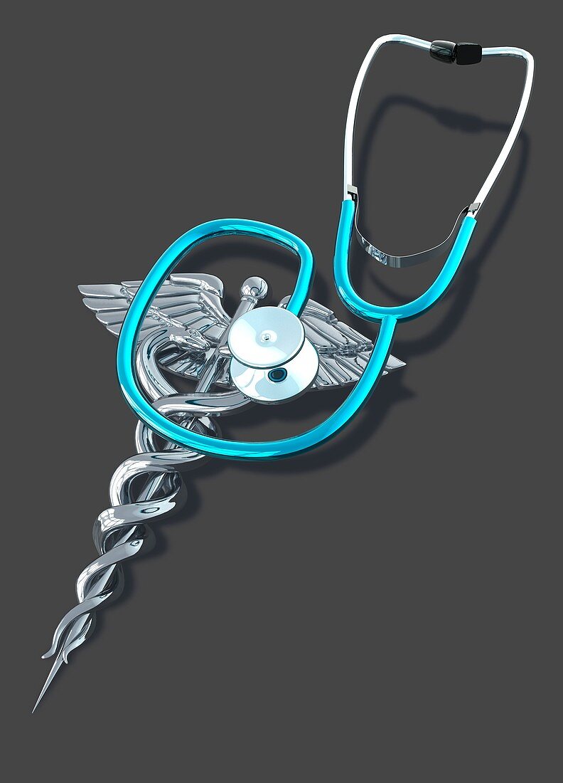 Stethoscope and caduceus, illustration