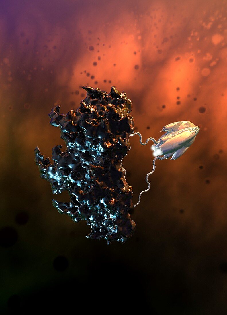Nanomachine attacking cancer, illustration
