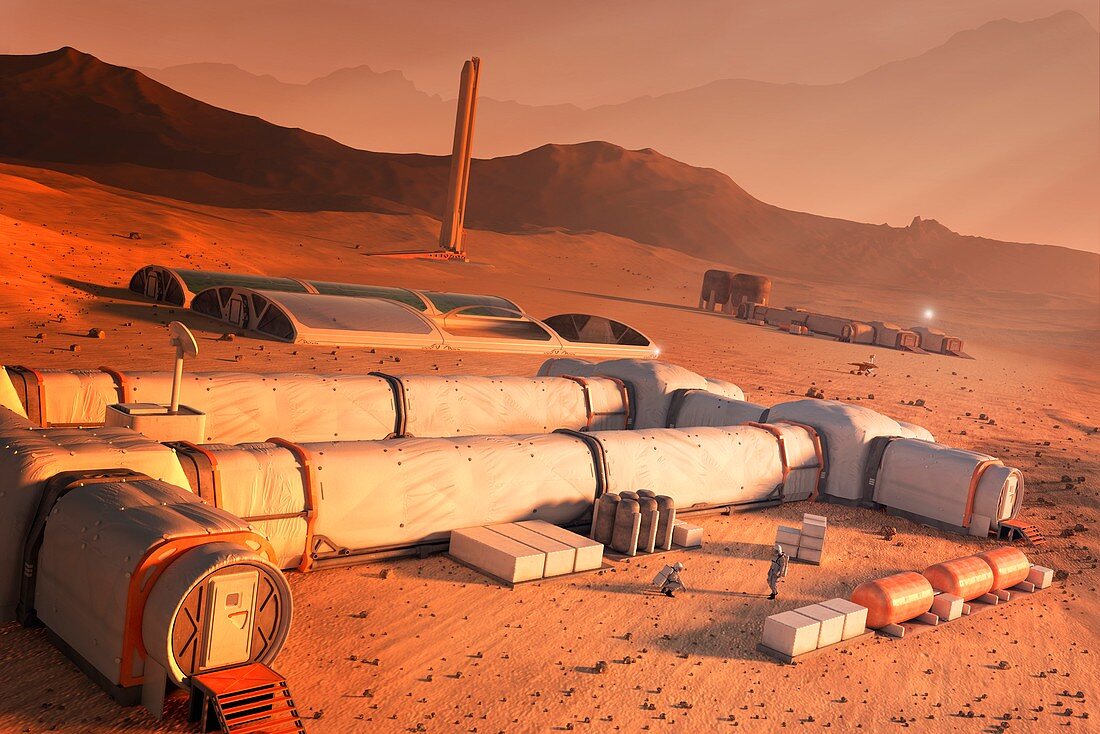 Manned base on Mars, illustration