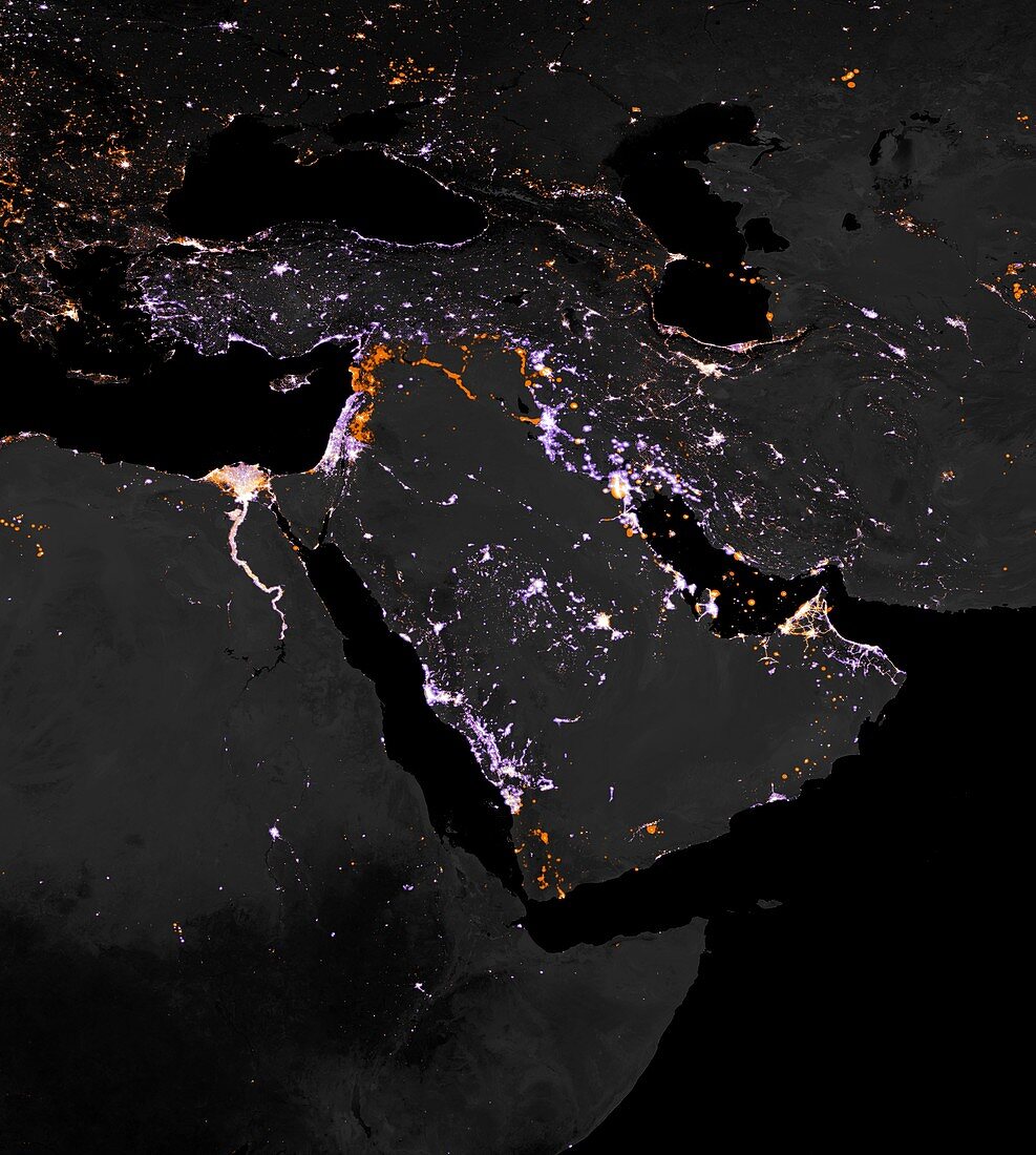 Lighting intensity in Middle East,2012-2016